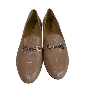 Vaneli Nude Leather Embroider Star Print Loafers, Size 8.5 Narrow